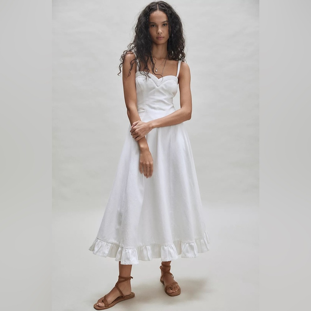 Free People White Ruffle-Hem Midi Sundress
